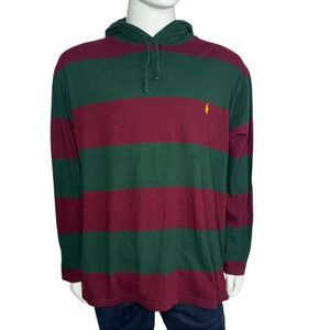 Polo Ralph Lauren Hoodie Mens 3XB Green Burgundy Striped Long Sleeve EUC